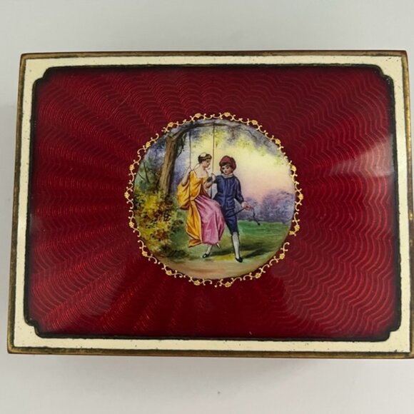 Vintage Trinket Box / Brass box lined with Teak Wood and Ceramic top - Picture 2 of 13